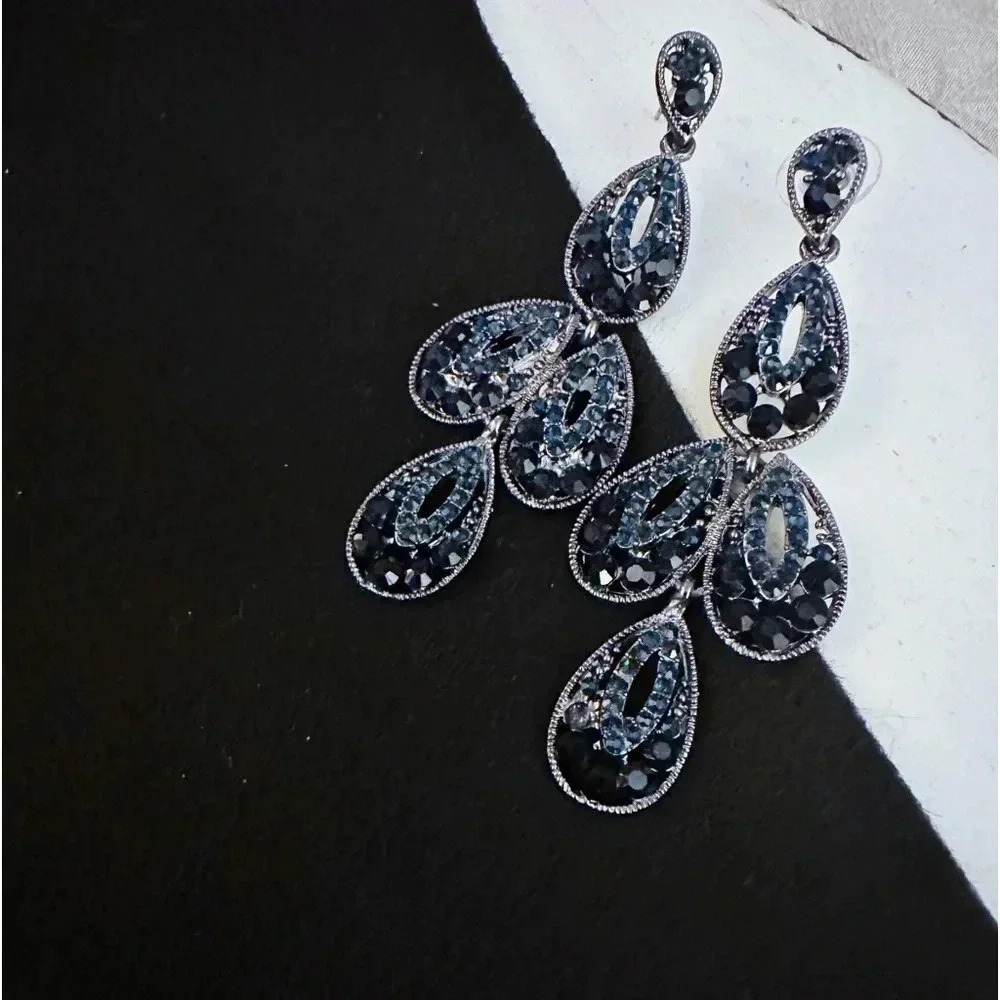 Deep Sapphire Rhinestone Earrings